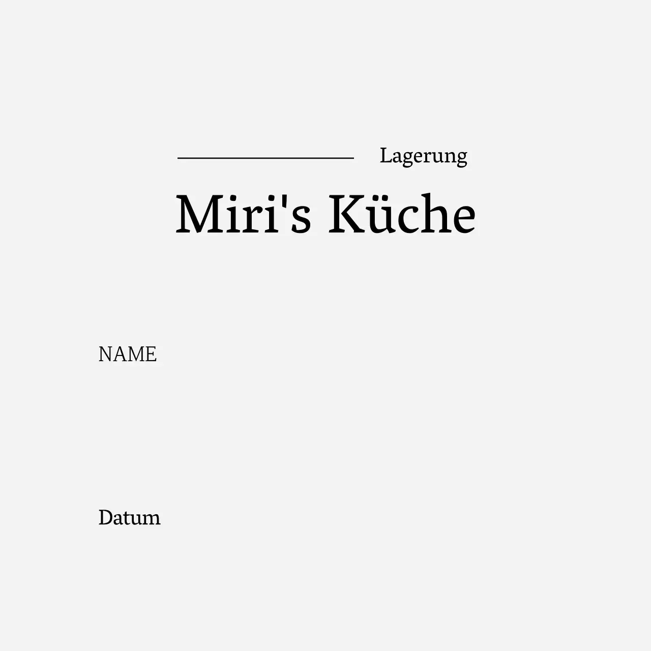 Graues Küchenetikett mit einfachem Text