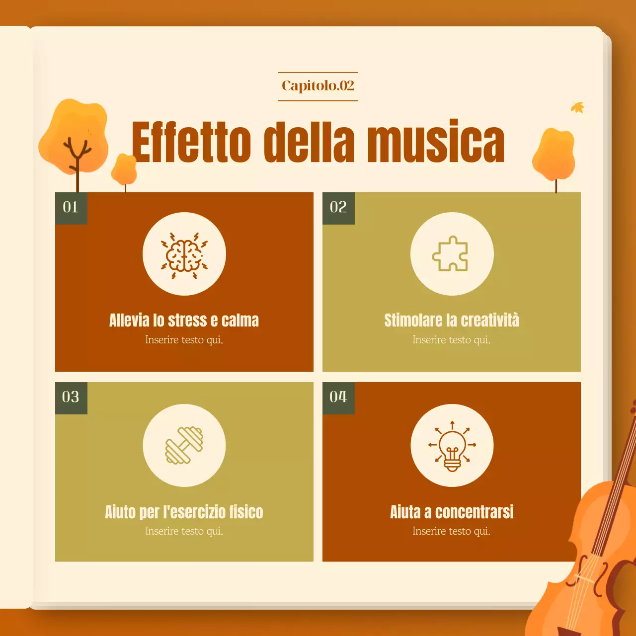 L'effetto emotivo della musica autunnale in una combinazione di cachi e arancione