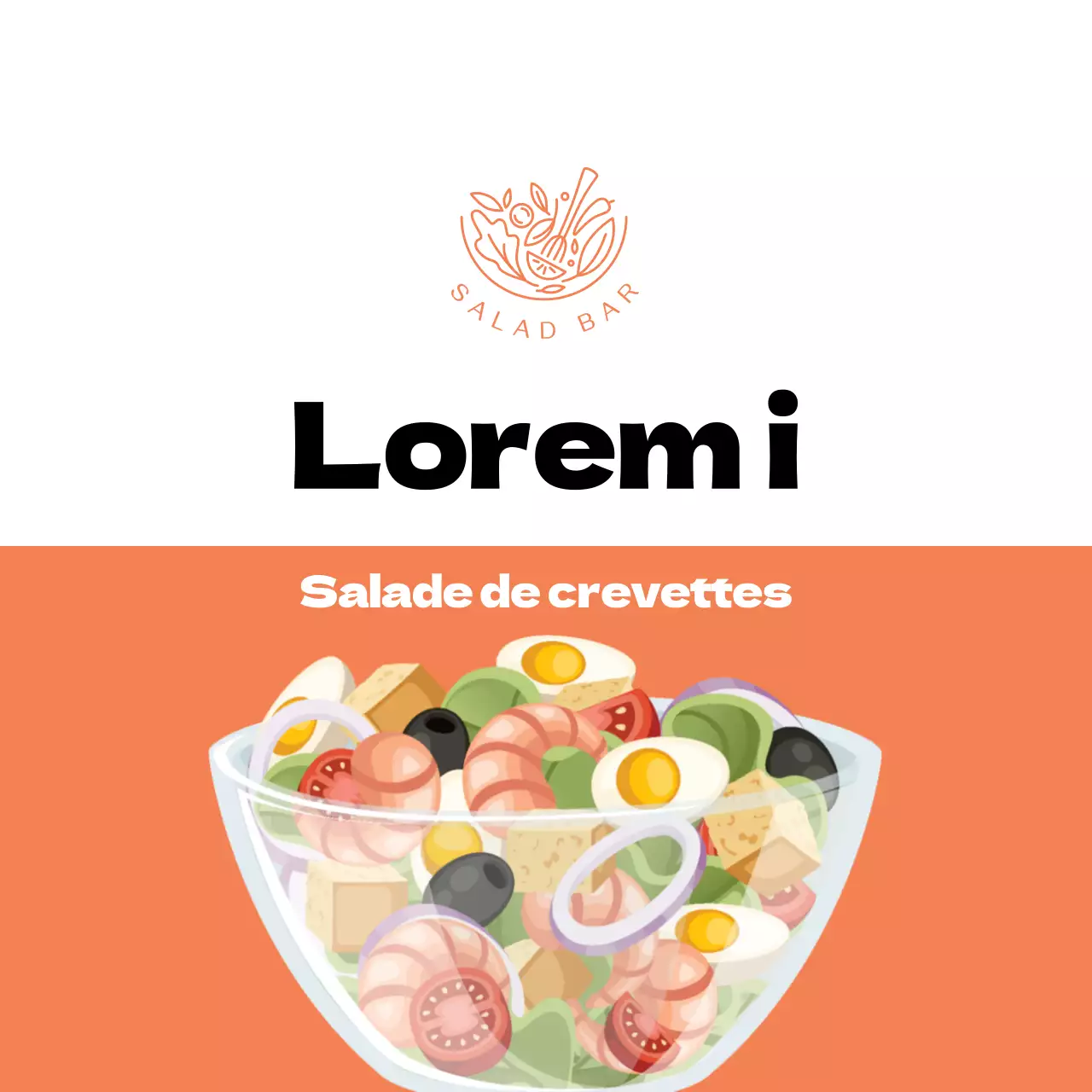 Étiquette de salade de crevettes illustrée à l'orange