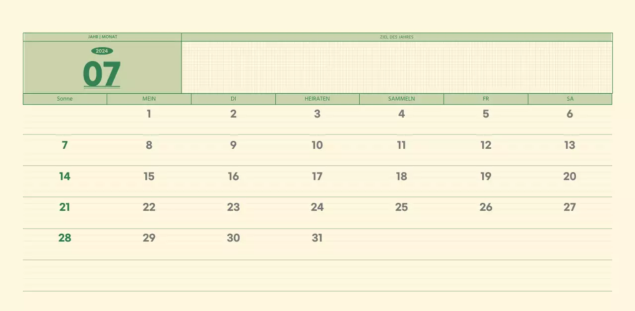 SAT D-day Notizblock Konzept Wandkalender in grün und hellgelb
