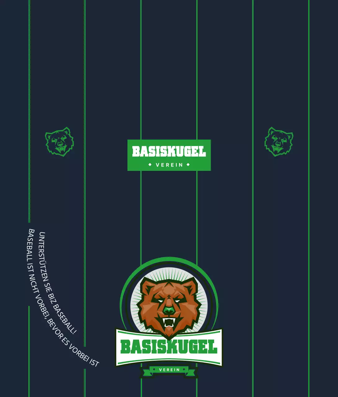 Zum Anfeuern eines Baseballteams in dunklem Marineblau und Grün