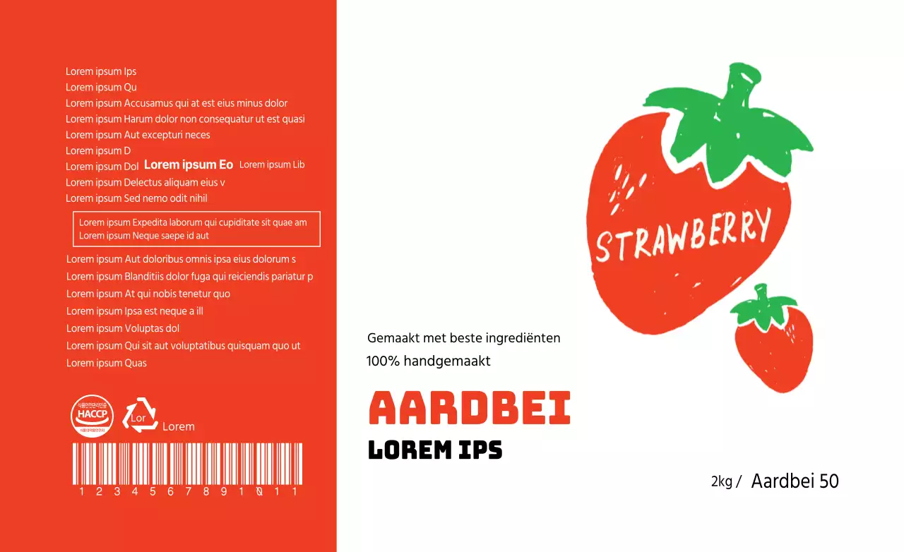 Rode illustratie aardbei blauw voedselinformatie