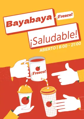 Promocione un nuevo menú de verano con una ilustración de una taza y una mano azules y rosas