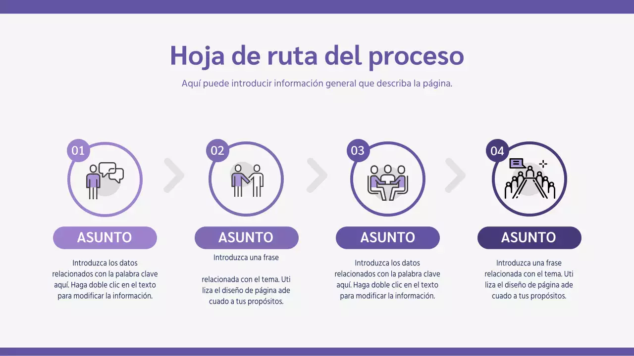 Hoja de ruta con flecha circular morada y gris