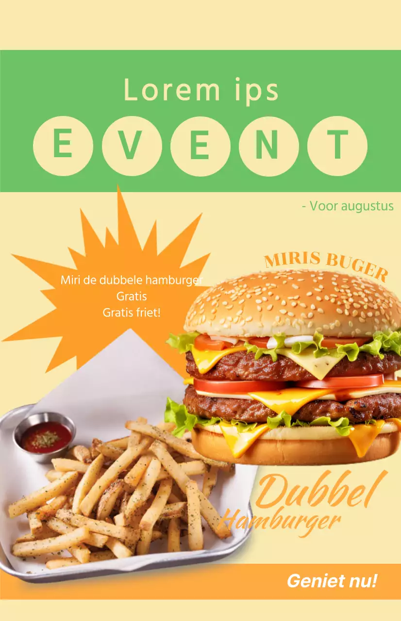 Menu launch window vlag met tekst in een grof lettertype over een oranje vierkant