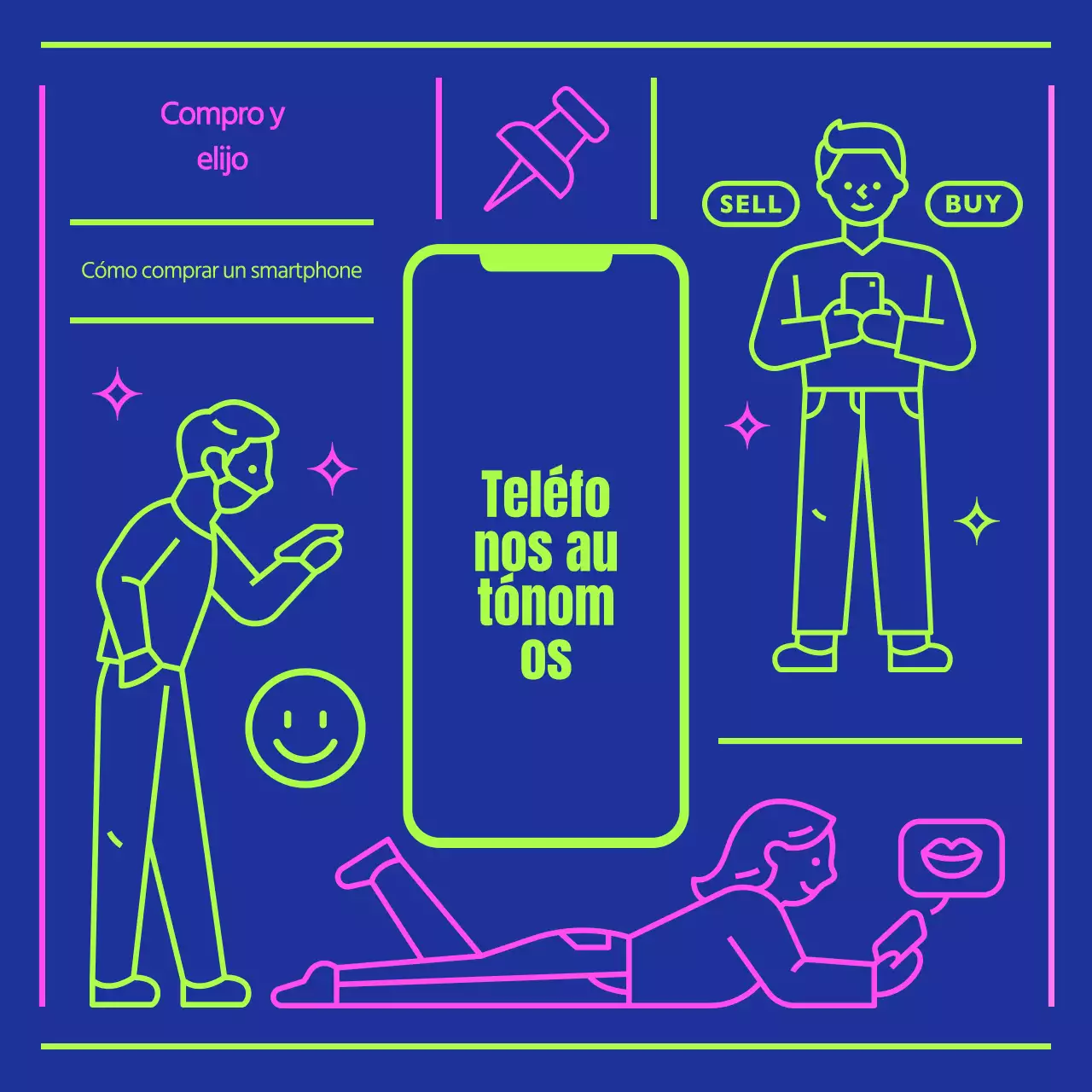 Sobre los móviles autosuficientes azul marino y chartreuse