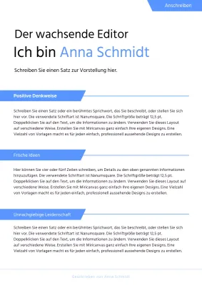 Einfaches Anschreiben in Blau