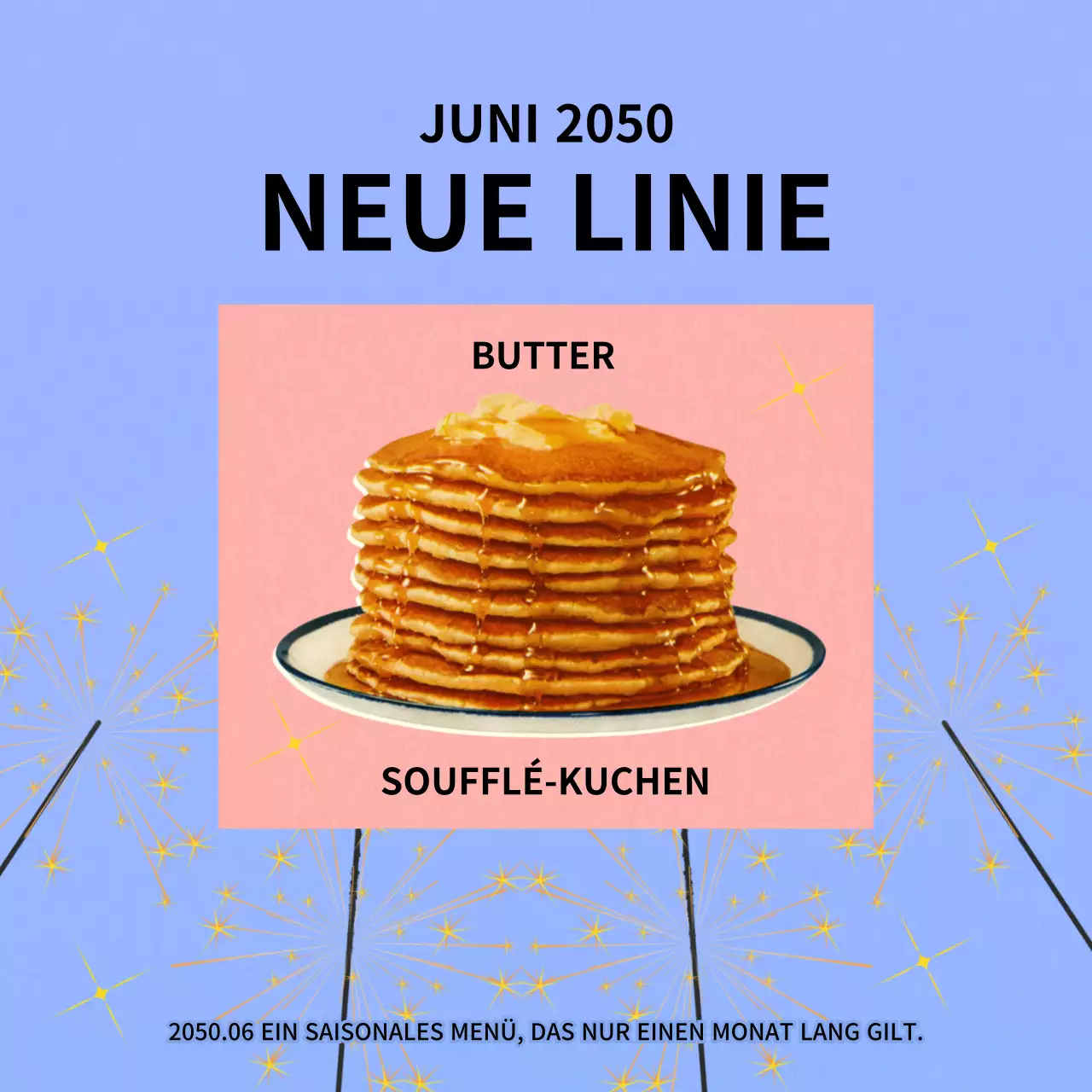 Vorstellung der saisonalen Speisekarte des Cafés in Hellblau und Rosa