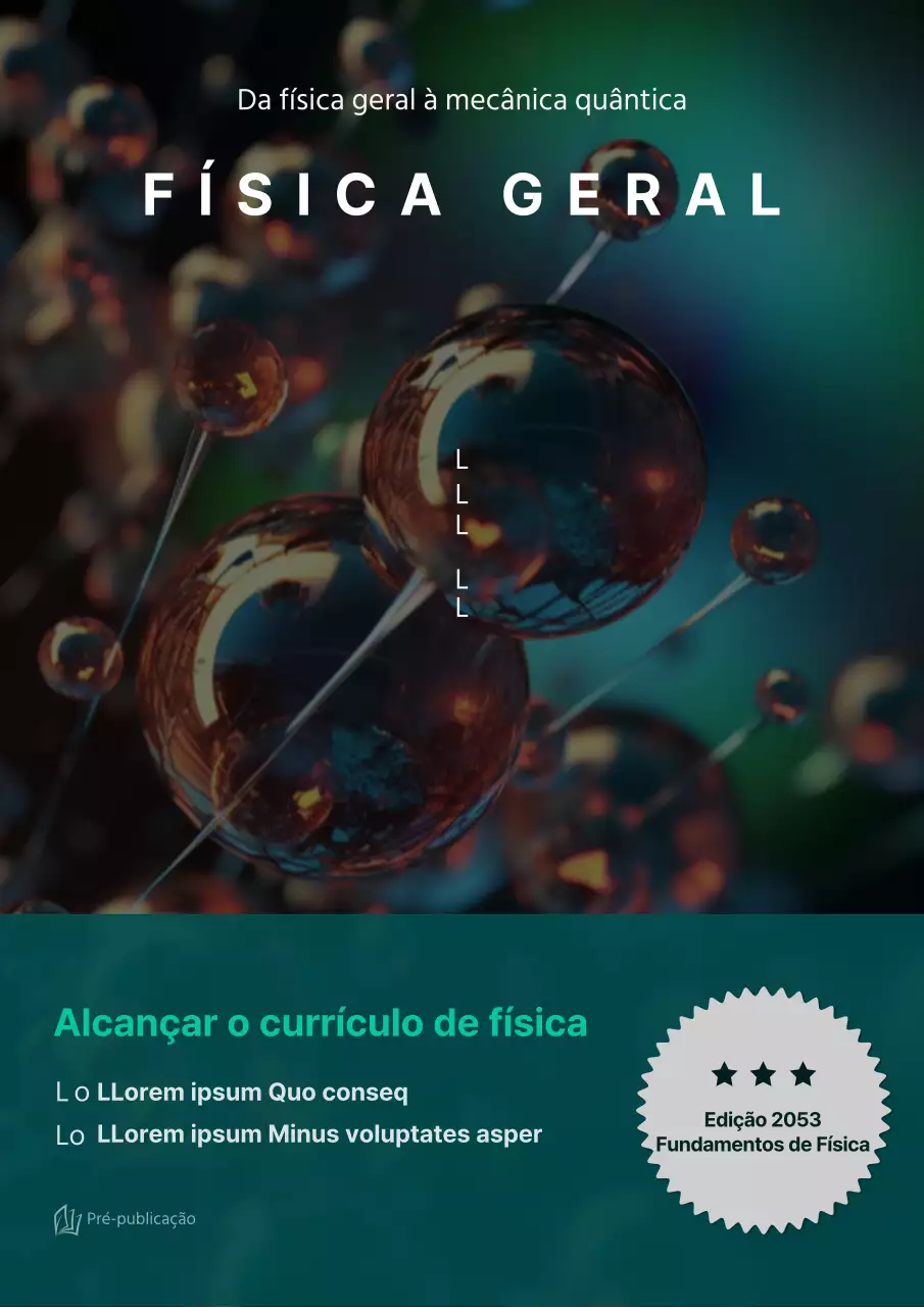 Capa de física geral com fotografias relacionadas com a física sobre um fundo verde