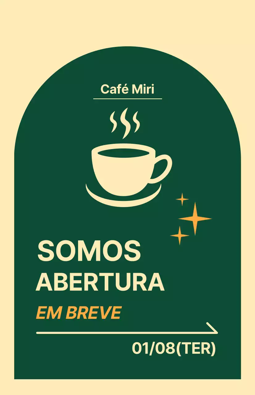 Bandeira para as próximas janelas com um ícone de café sobre um fundo amarelo claro e verde