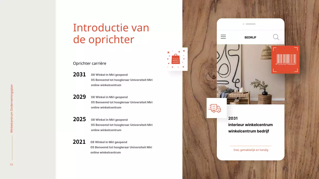 Eenvoudig en warm interieur in oranje en bruin Winkelcentrum business plan