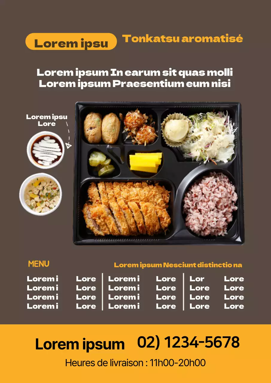 Photo jaune brunâtrePlats surlignés Menu Tonkatsu