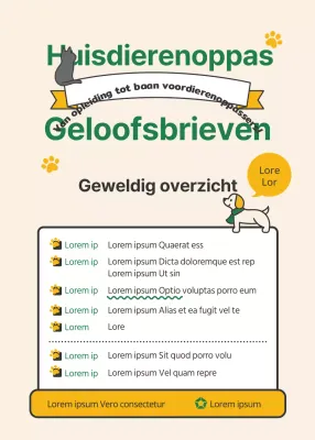 Aanwerving certificaat dierenoppas met een groen en geel thema