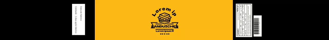 Rótulo de hambúrguer com ilustração a preto e amarelo