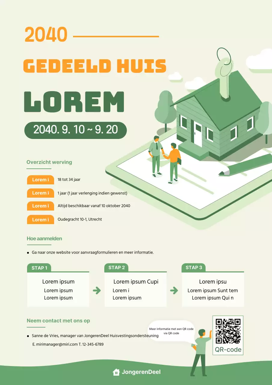 business coworking ruimte illustratie oranje groen voorstel share house huurder werving web poster