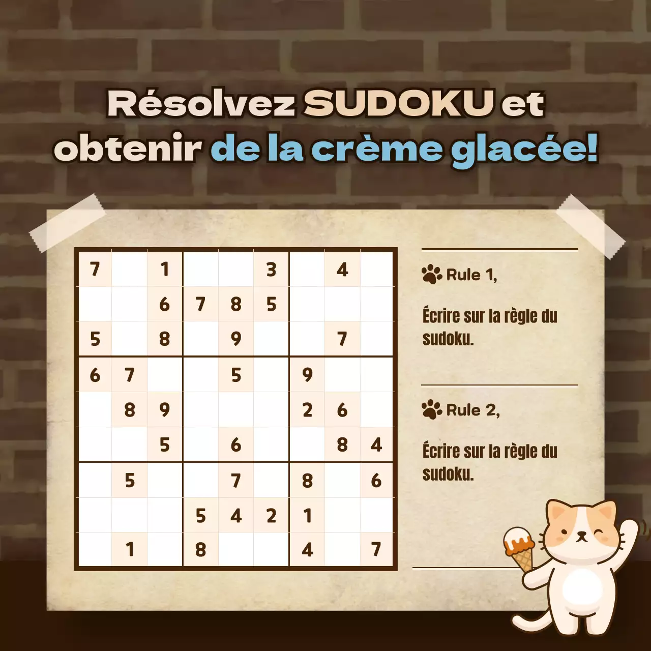 Jeu de Sudoku mignon en marron et bleu clair