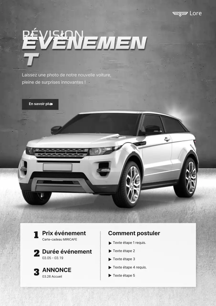 Promouvoir un événement gris et haut de gamme dans le domaine de l'automobile