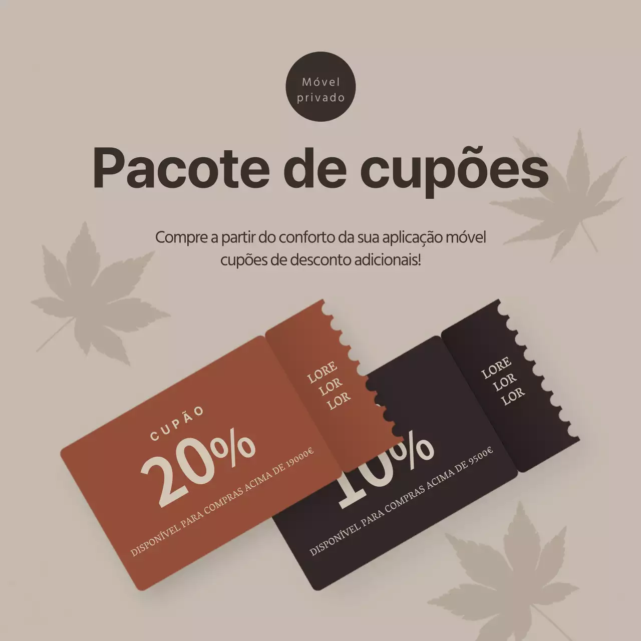 Cartaz de cupão castanho e preto