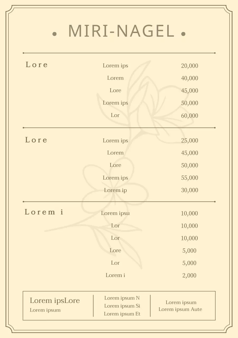 Nagelmenuposter met bloemenillustratie op lichtbeige achtergrond