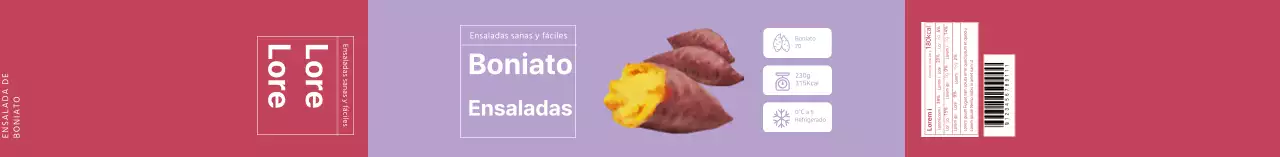 Etiqueta ilustrada malva para ensalada de boniato