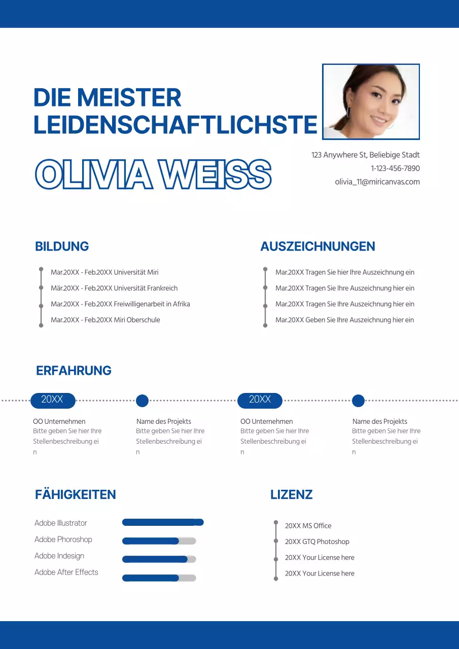 Einfacher Lebenslauf in Blau und Weiß