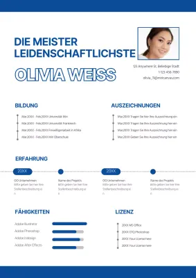 Einfacher Lebenslauf in Blau und Weiß