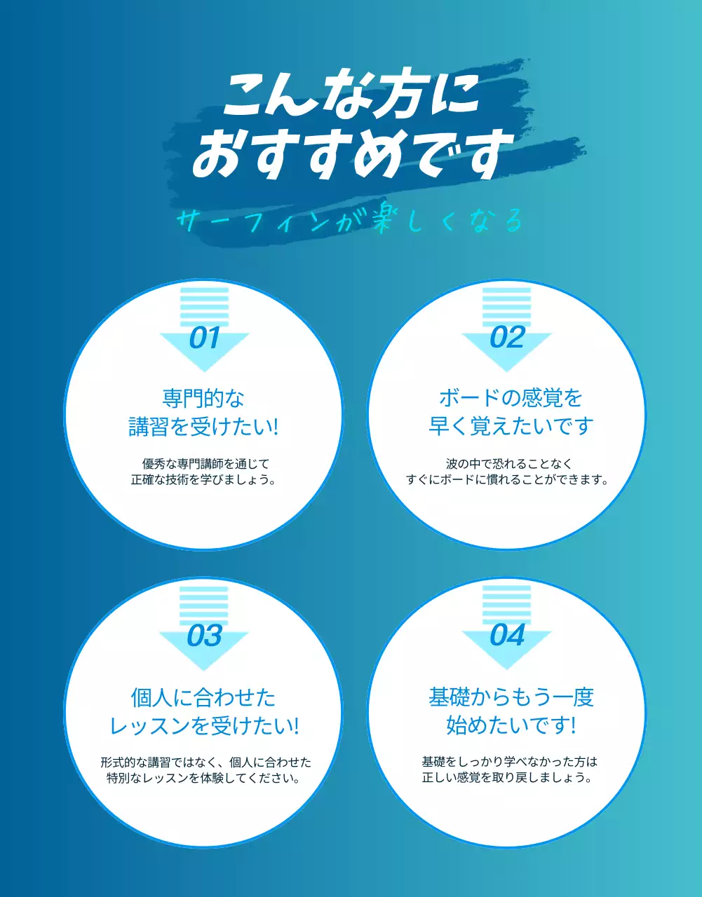 青 シンプル サーフィン 教室 詳細ページ