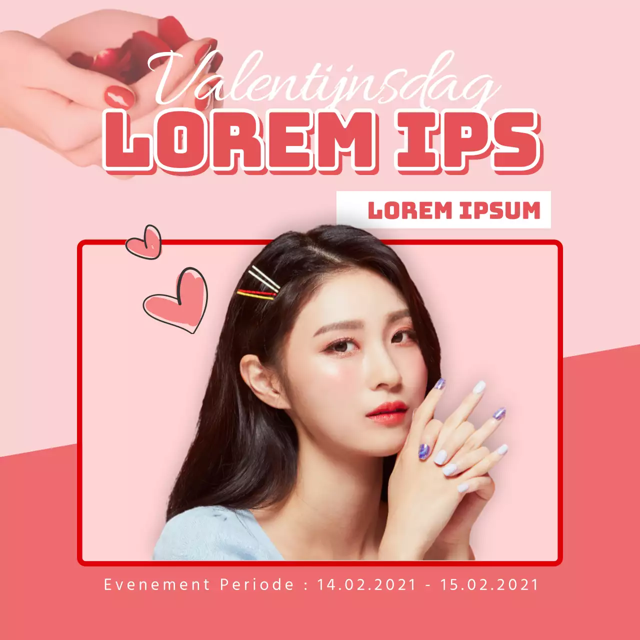 Valentijnsdag seizoensnagel in rood en roze