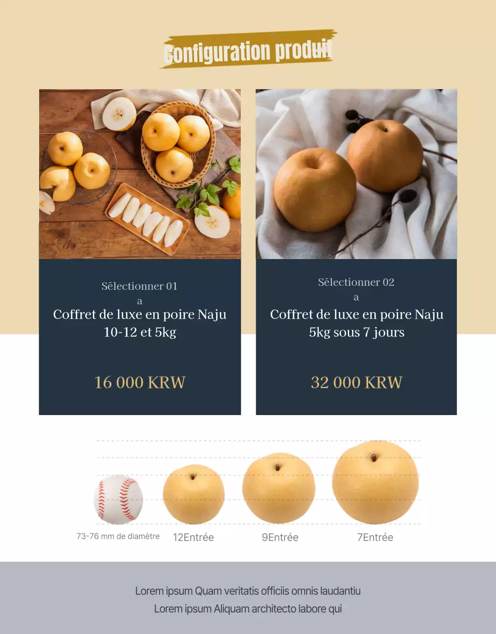 Page de vente traditionnelle en papier texturé pour les fruits