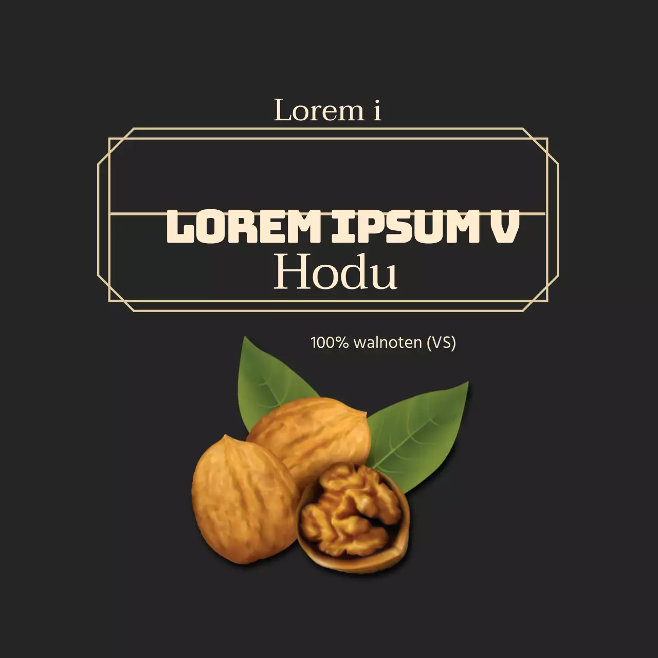 Voedingsetiket met zwart gouden frame voor noten