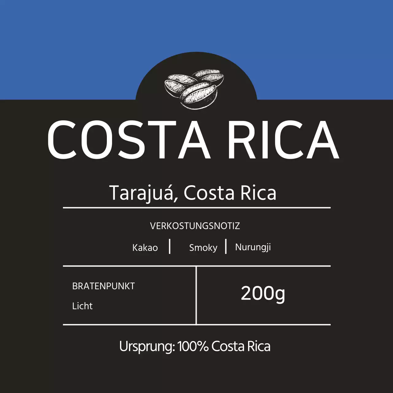 Blaues illustriertes Etikett für Kaffeebohnen