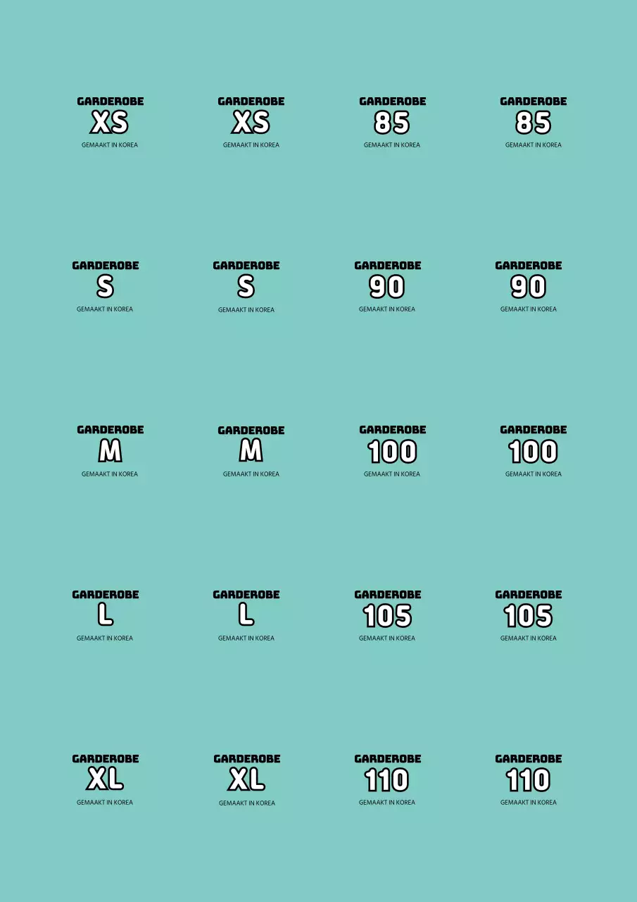 Eenvoudige mint kledingmaat sticker uit de vrije hand