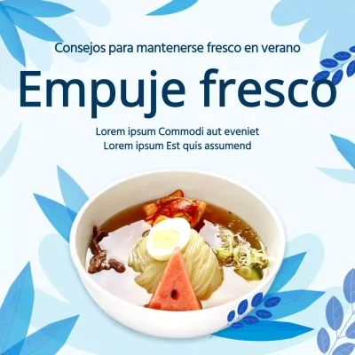 Promover un kit de comida de fideos de trigo con ilustración de una hoja azul