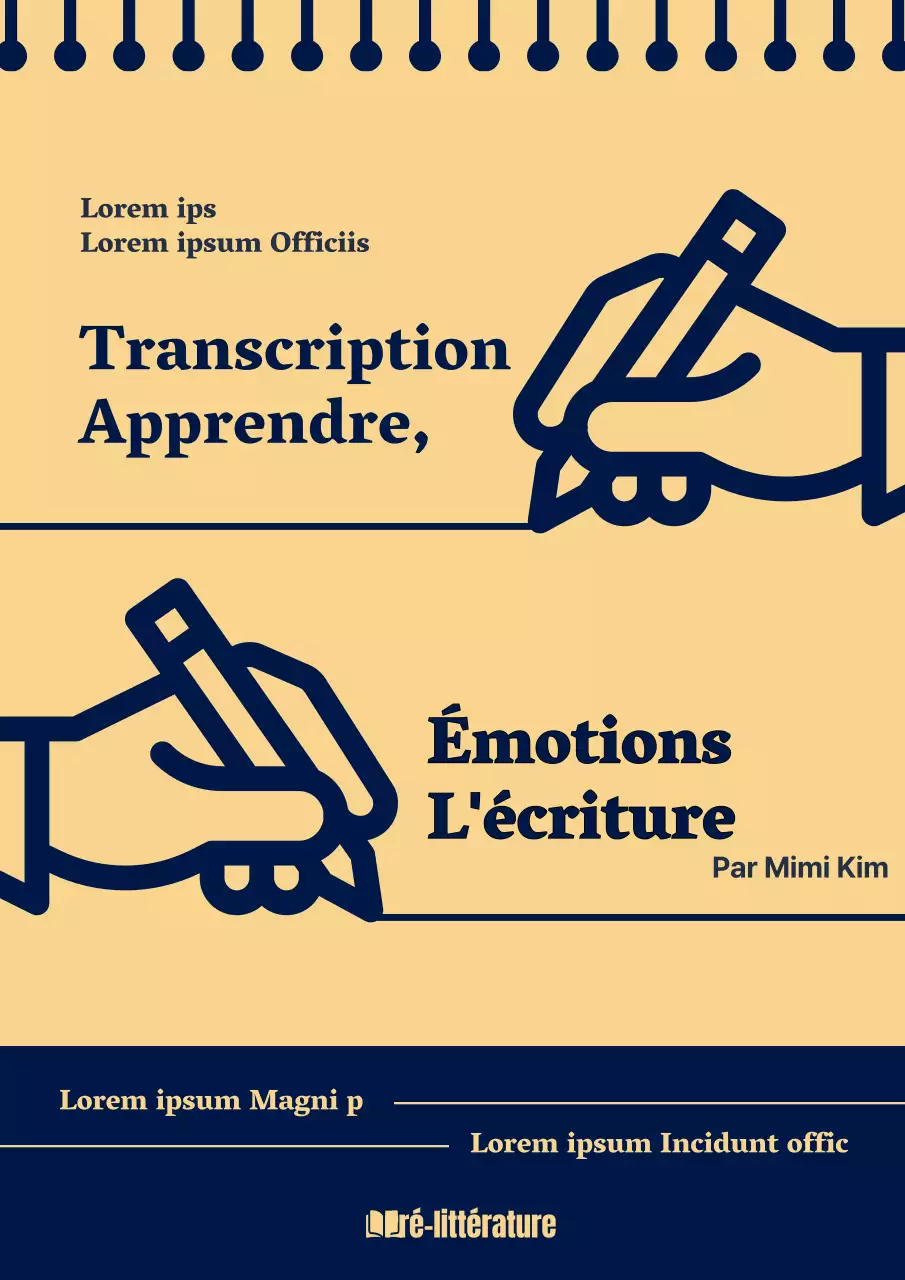 A propos de l'écriture simple en jaune et bleu marine