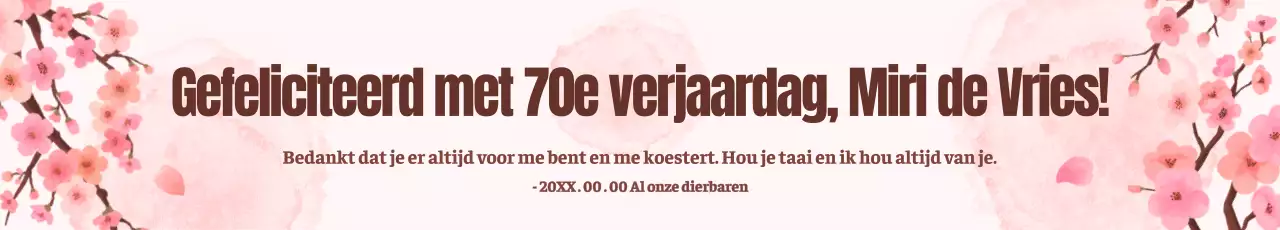 Een helder en vrolijk bericht voor je zeventigste verjaardag in roze.