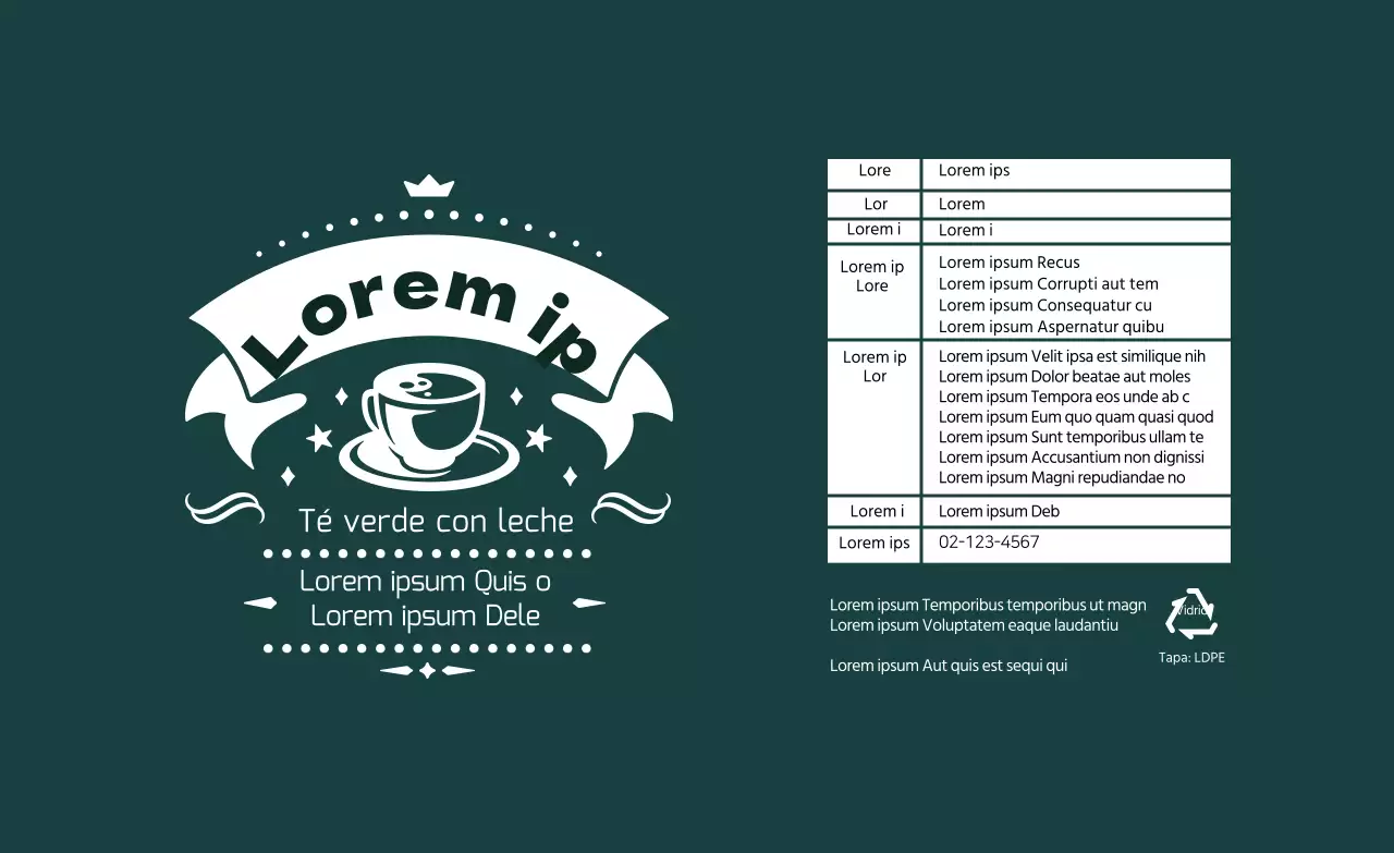 Etiqueta de té verde con leche con ilustración turquesa