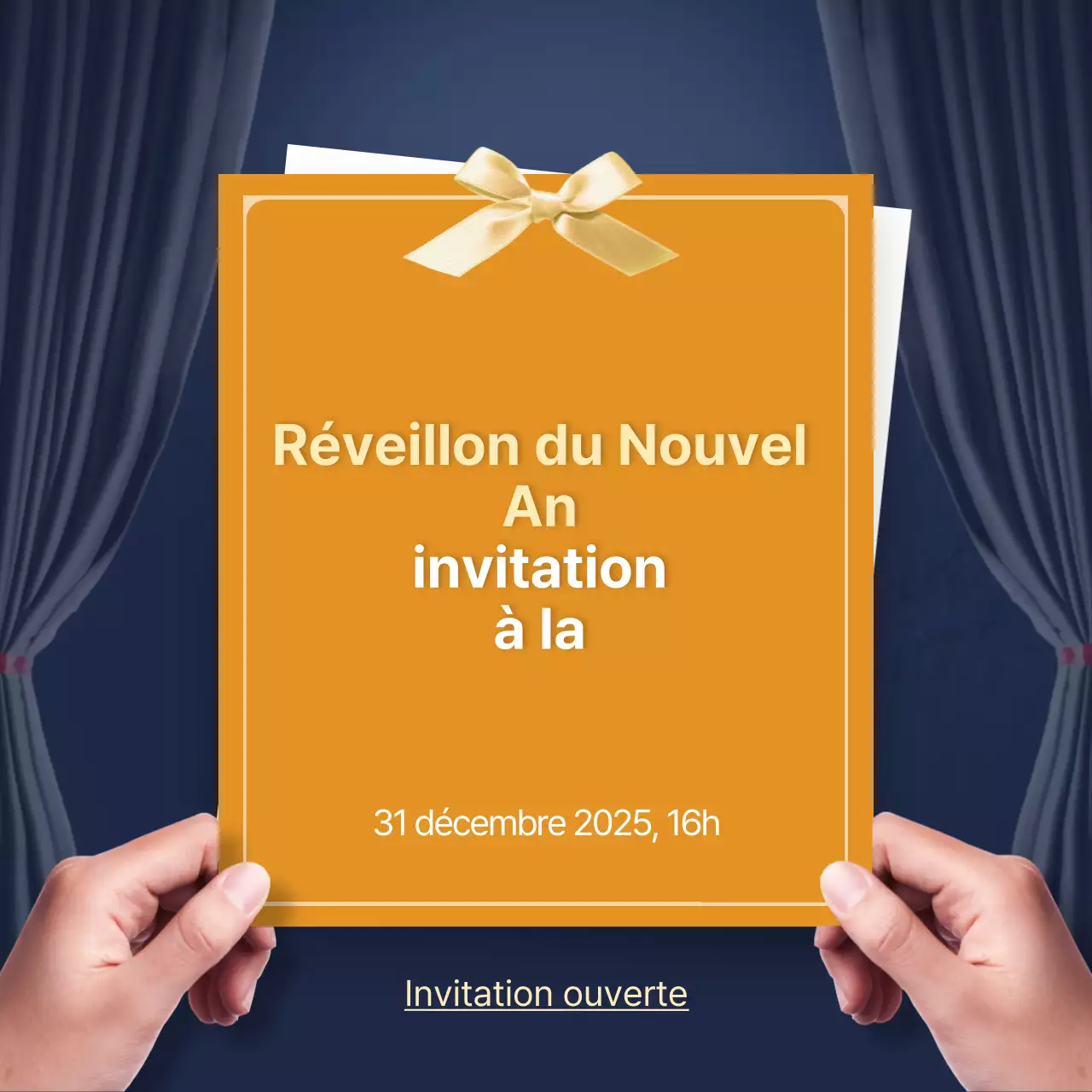 Conception d'une invitation à une fête de fin d'année sur fond de rideau sombre