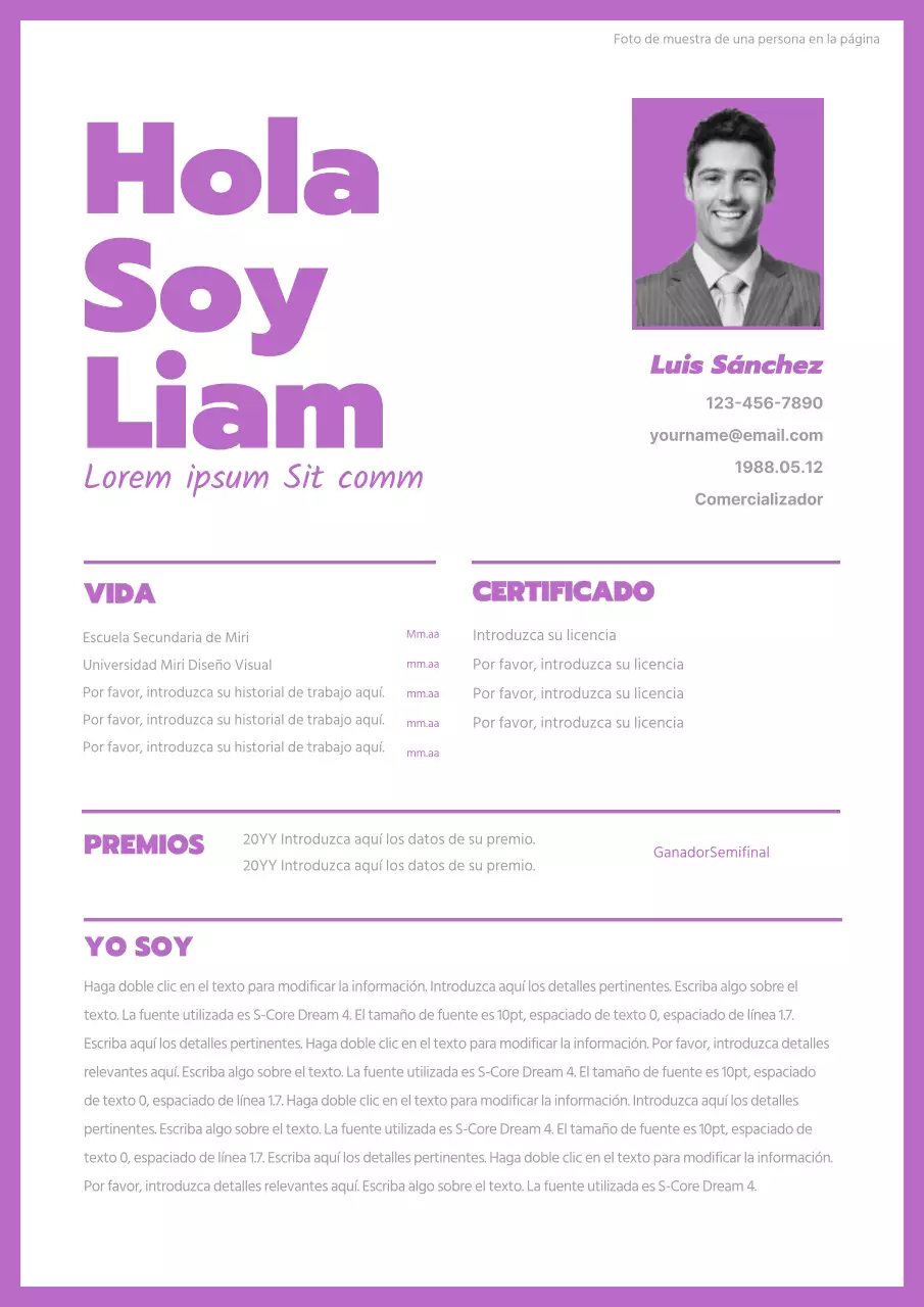 Carta de presentación simple en morado