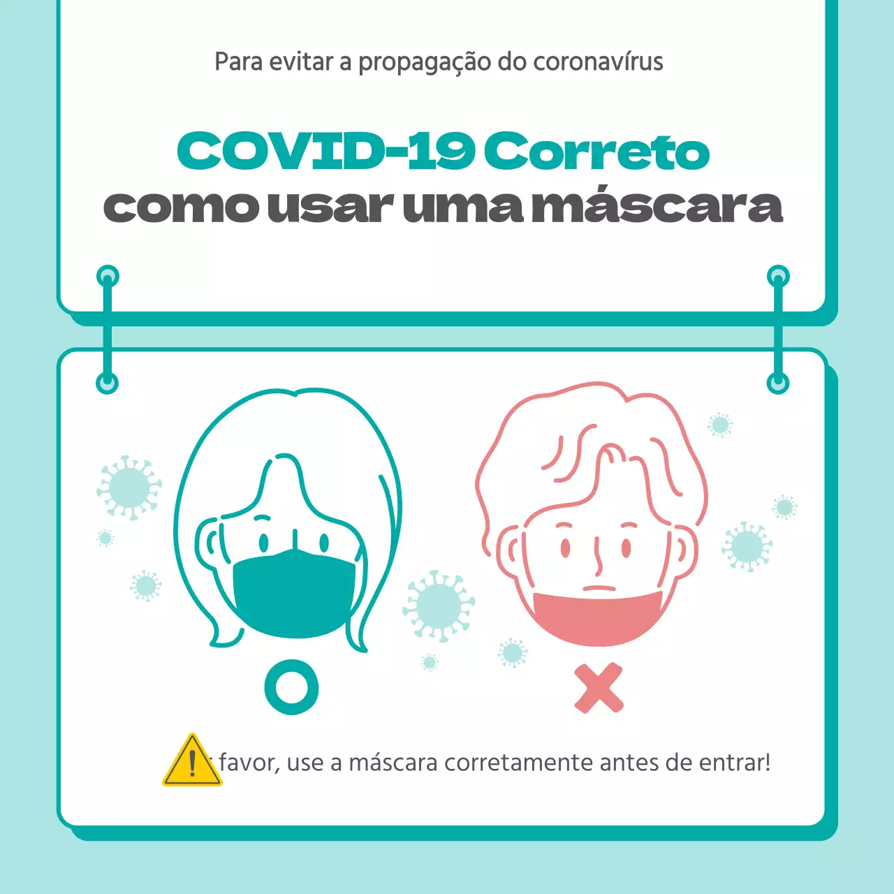 Instruções ilustradas para usar uma máscara verde