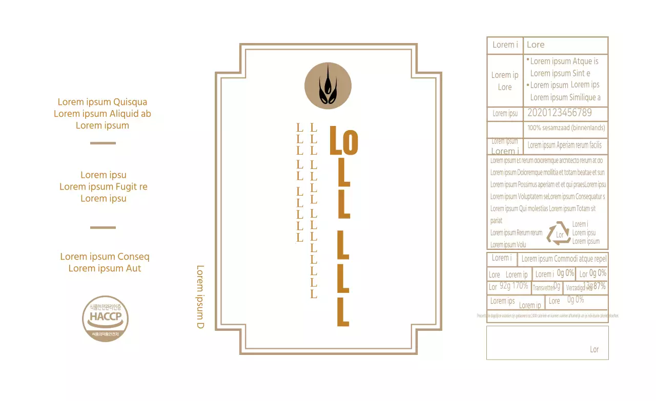 Wit-beige retro etiket met voedselinformatie over perilla-olie