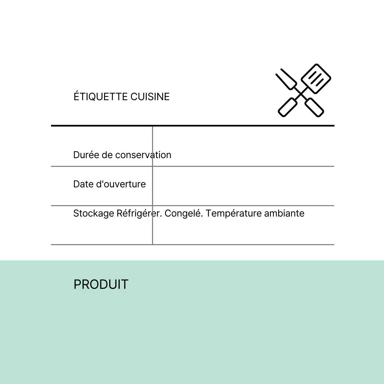Étiquette de cuisine bicolore blanc menthe