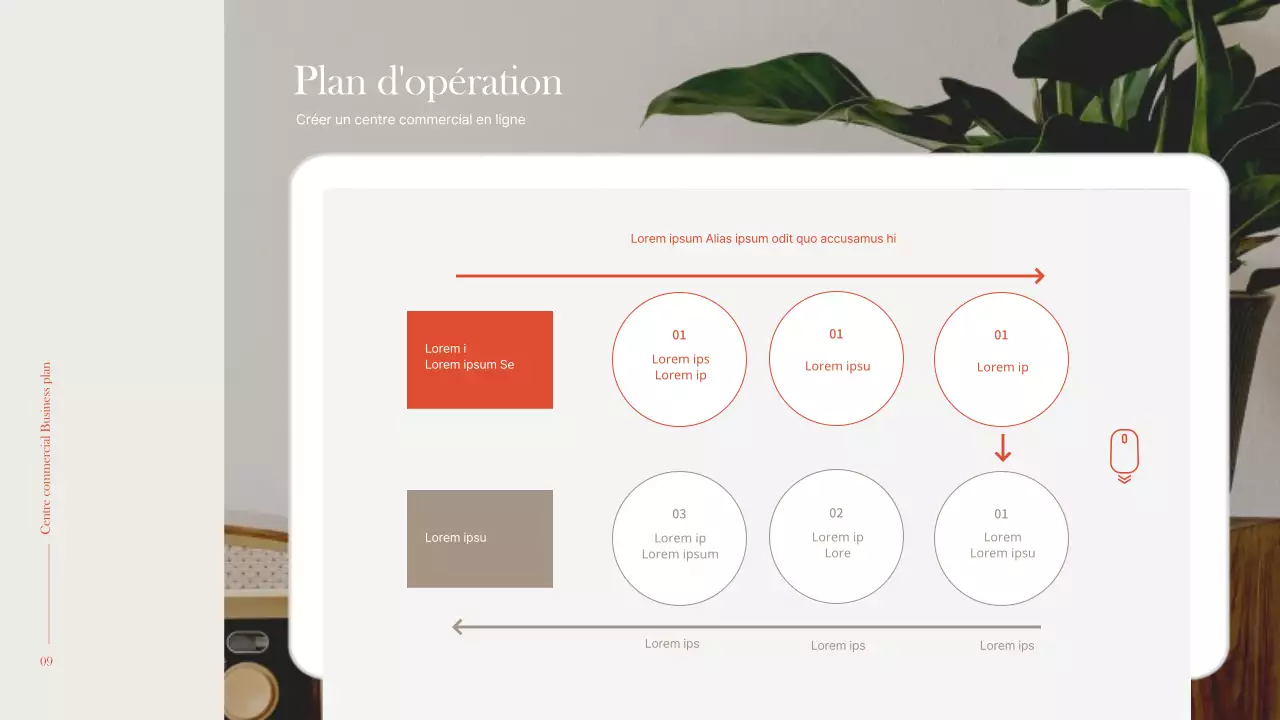 Intérieur simple et chaleureux dans les tons orange et marron Plan d'affaires d'un centre commercial