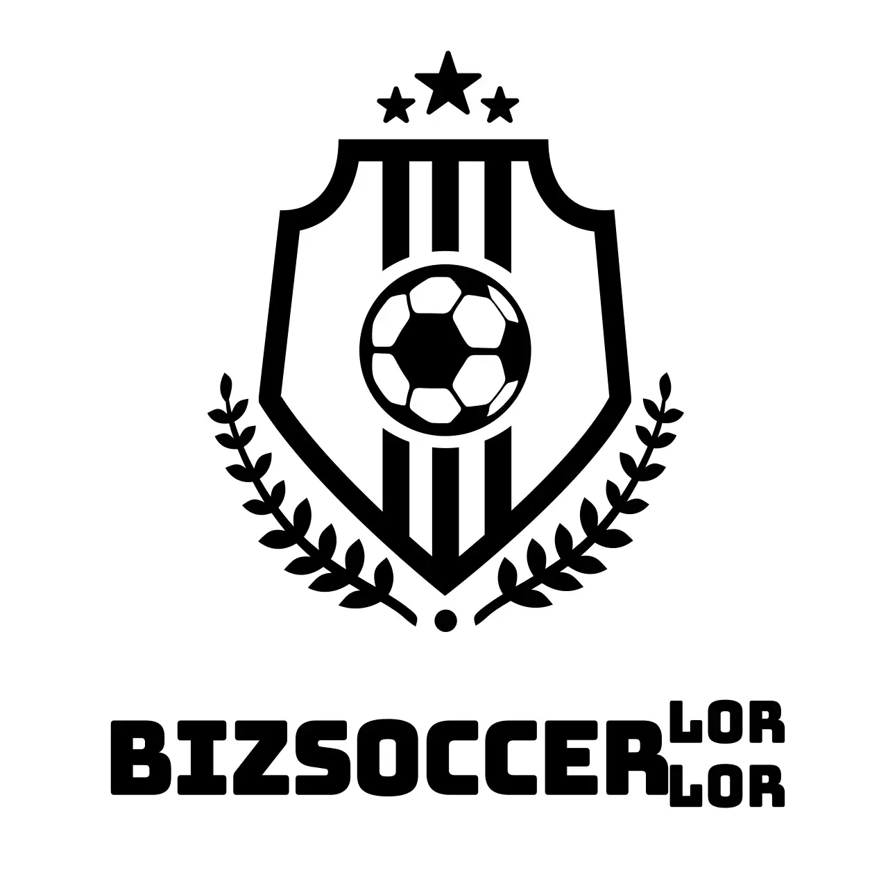 Een strak, gestileerd logo van een voetbalteam met kralen