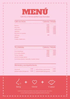Sencillo menú de cafetería en rosa y rojo