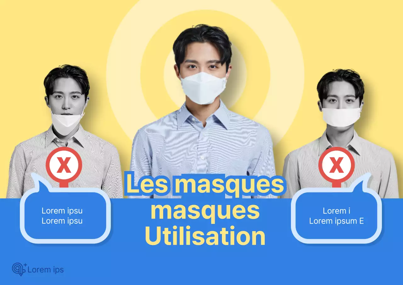 COVID-19 Affiche pour porteur de masque correct avec image humaine sur fond jaune-bleu