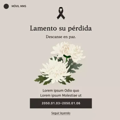 Pésame plantilla de banner móvil con flores de crisantemo y la cinta y el énfasis de texto