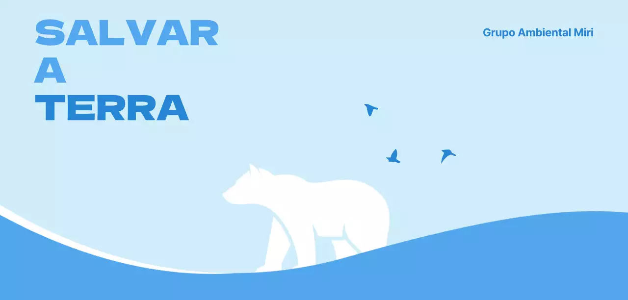 Um conceito simples para uma organização ambiental com uma ilustração de um urso polar em azul claro e azul.