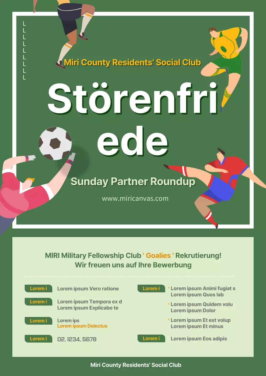 Rekrutierungs-Webposter für Fußballvereine in grün