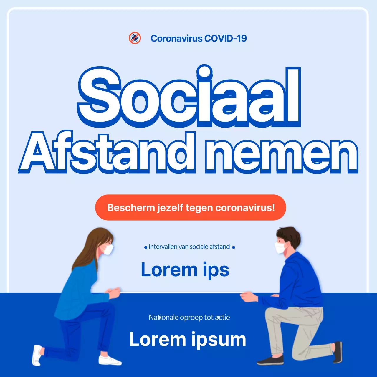 Een schone blauw-witte gids voor sociale distantiëring om COVID-19 te voorkomen