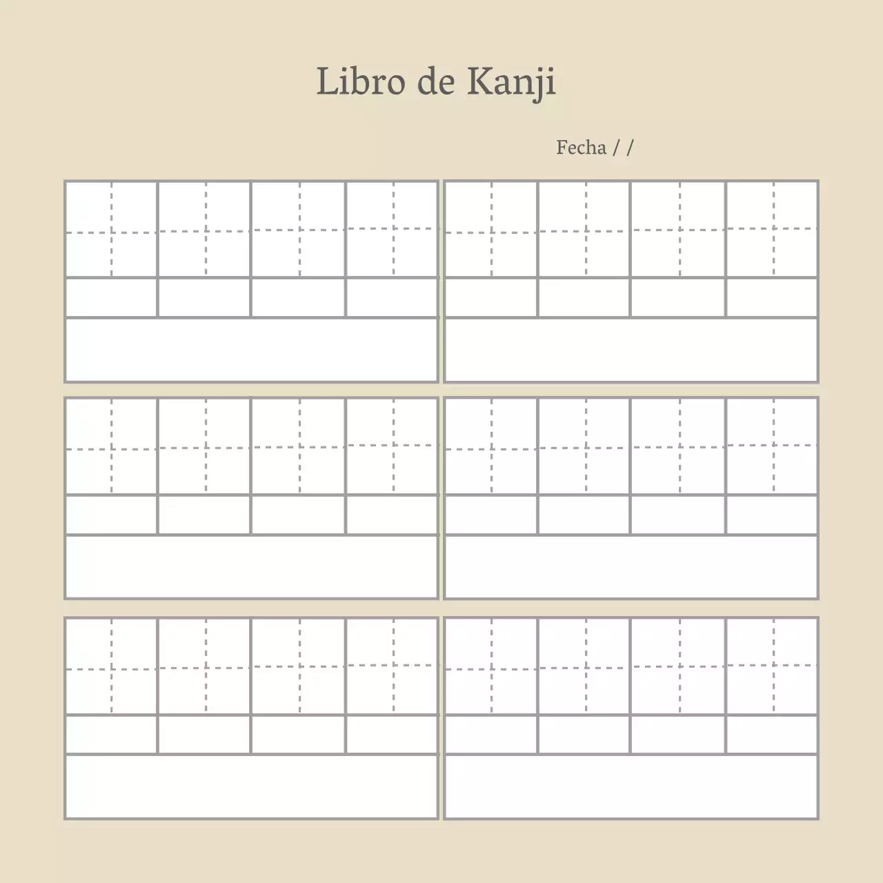 Libro de palabras kanji sencillas de línea beige